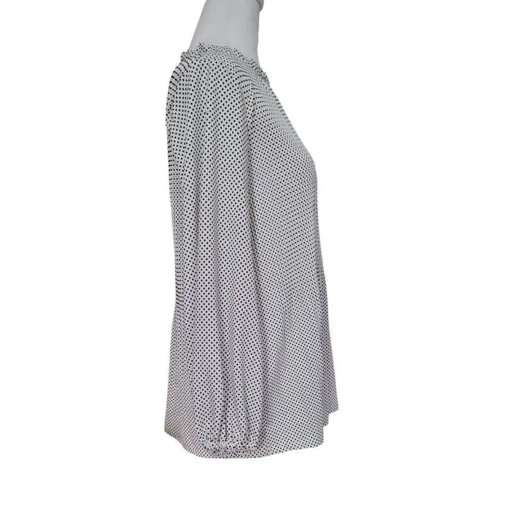Adrianna Papell Top Blouse Women’s Medium White Black Polka Dot Long Sleeve - Picture 4 of 13